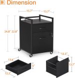 ODK File Cabinet with 2 Drawers, Mobile Office Cabinet with Lock on Wheels, Rolling Office Printer Stand Filing Cabinet for A4, Letter Sized Document with Iron Hook, White - Image 3